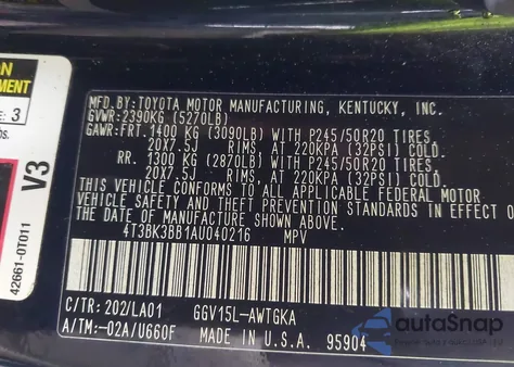 2010 Toyota Venza Base V6 из США, поврежденный, VIN 4T3BK3BB1AU040216